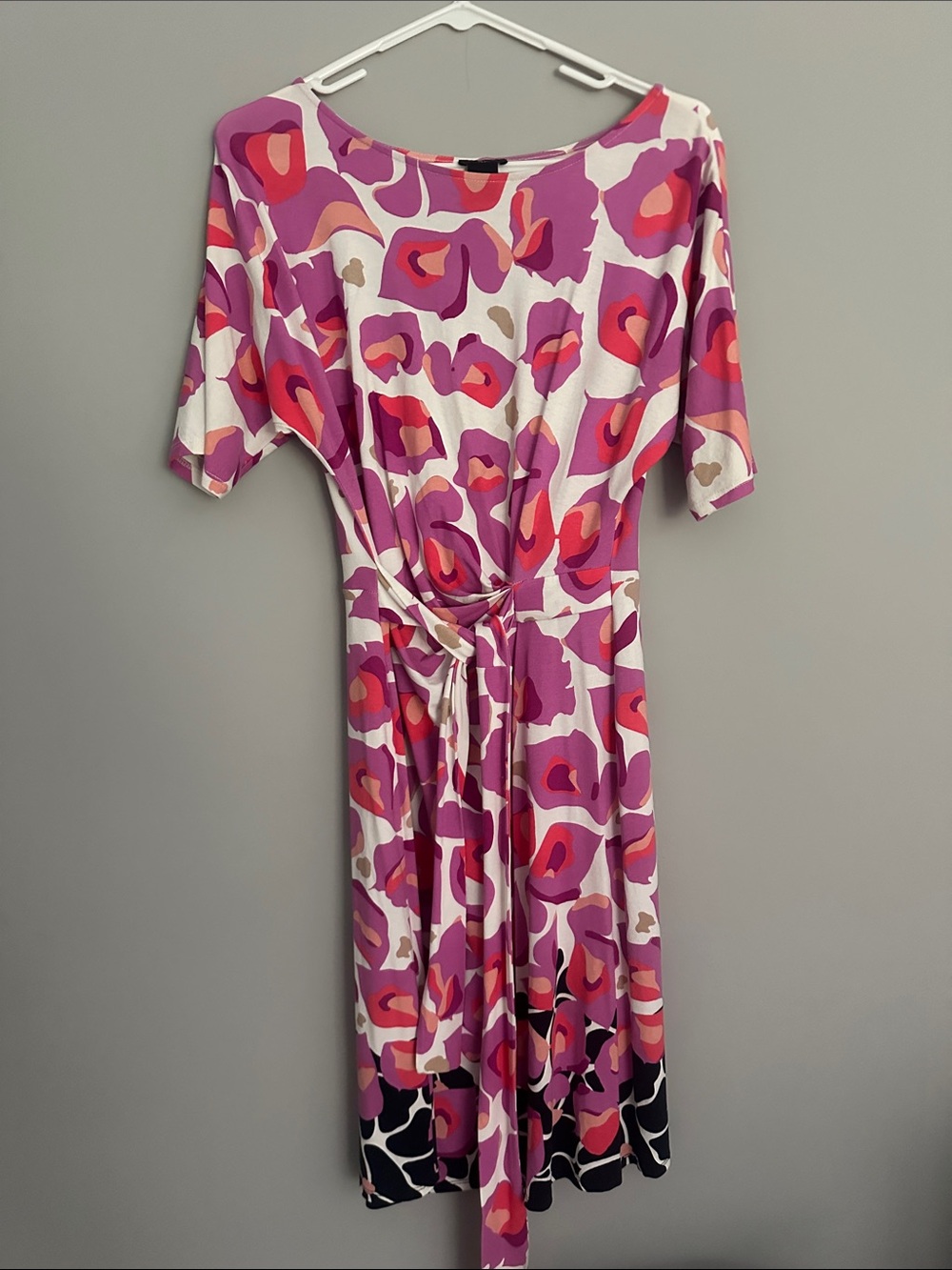 Ann Taylor Pink and Purple Floral Tie-Waist Midi Dress
